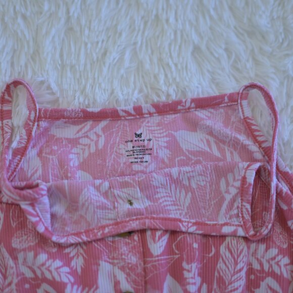 One Step Up Romper Girls Medium Pink Tropical Tie-Waist Size 10/12 - Picture 3 of 3